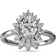 Pear Marquise and Round Ballerina Halo Diamond Engagement Ring in 14k White Gold